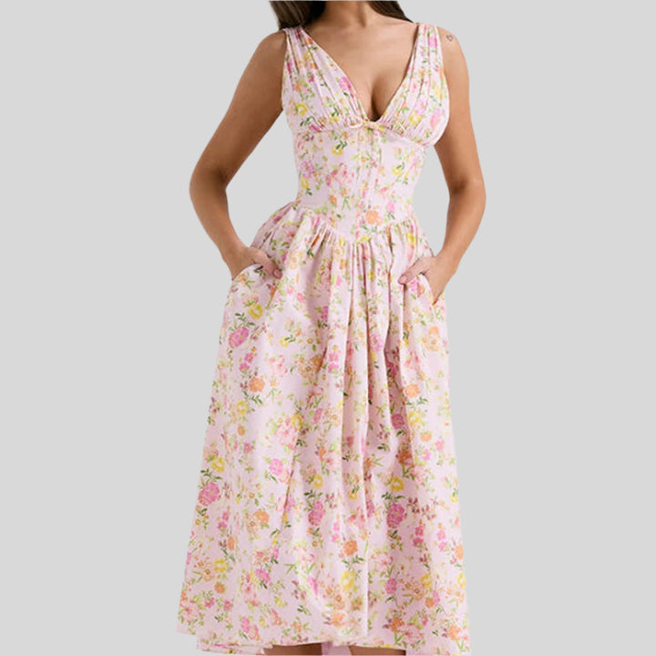 Lässiges Vintage-Blumenkleid | Midi