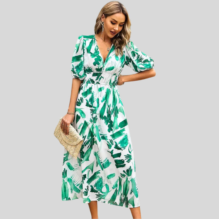 Kiara | Damen Zeitloses Midi-Kleid mit Puffärmeln | Sommer