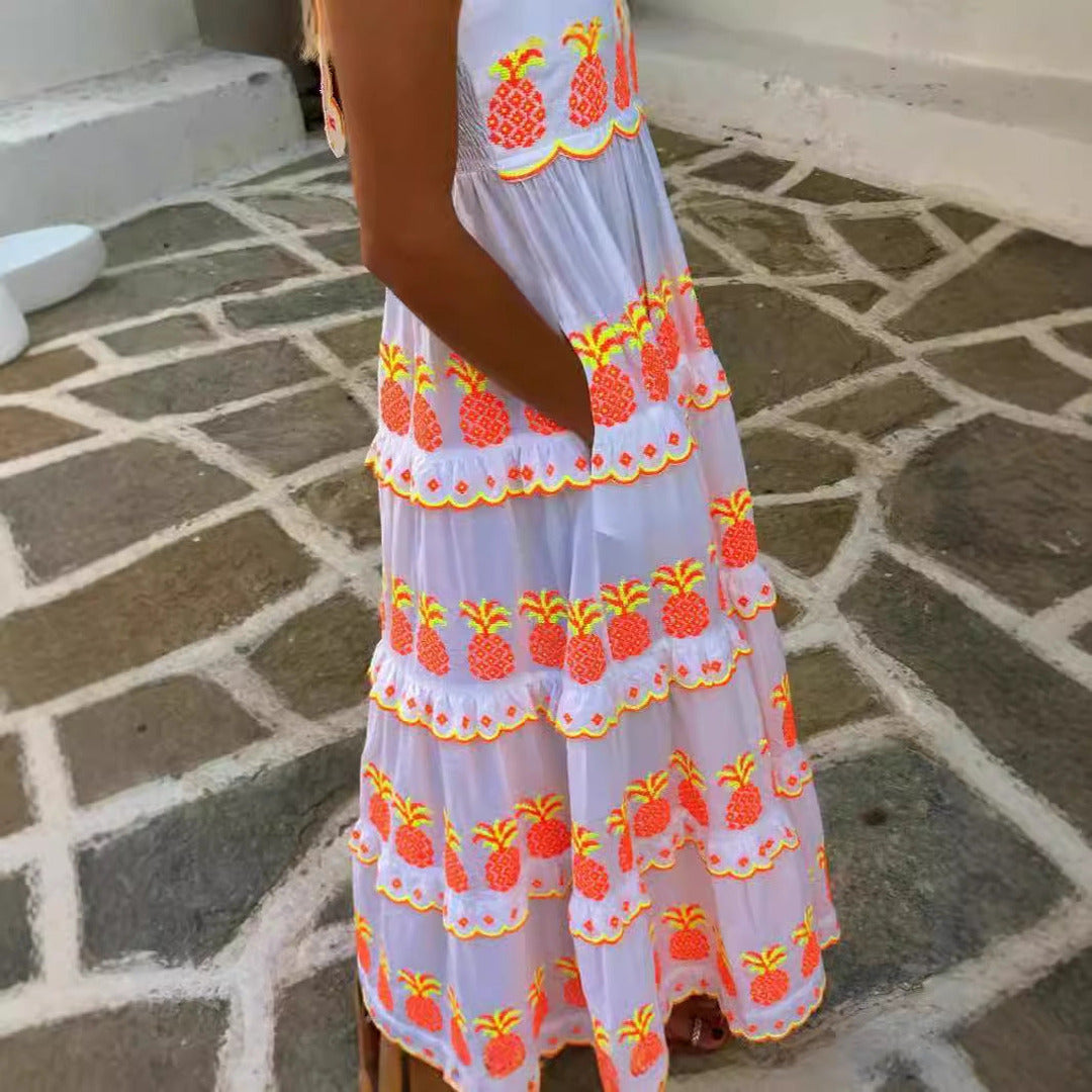 Langes Besticktes Bohemian Kleid | Maxi
