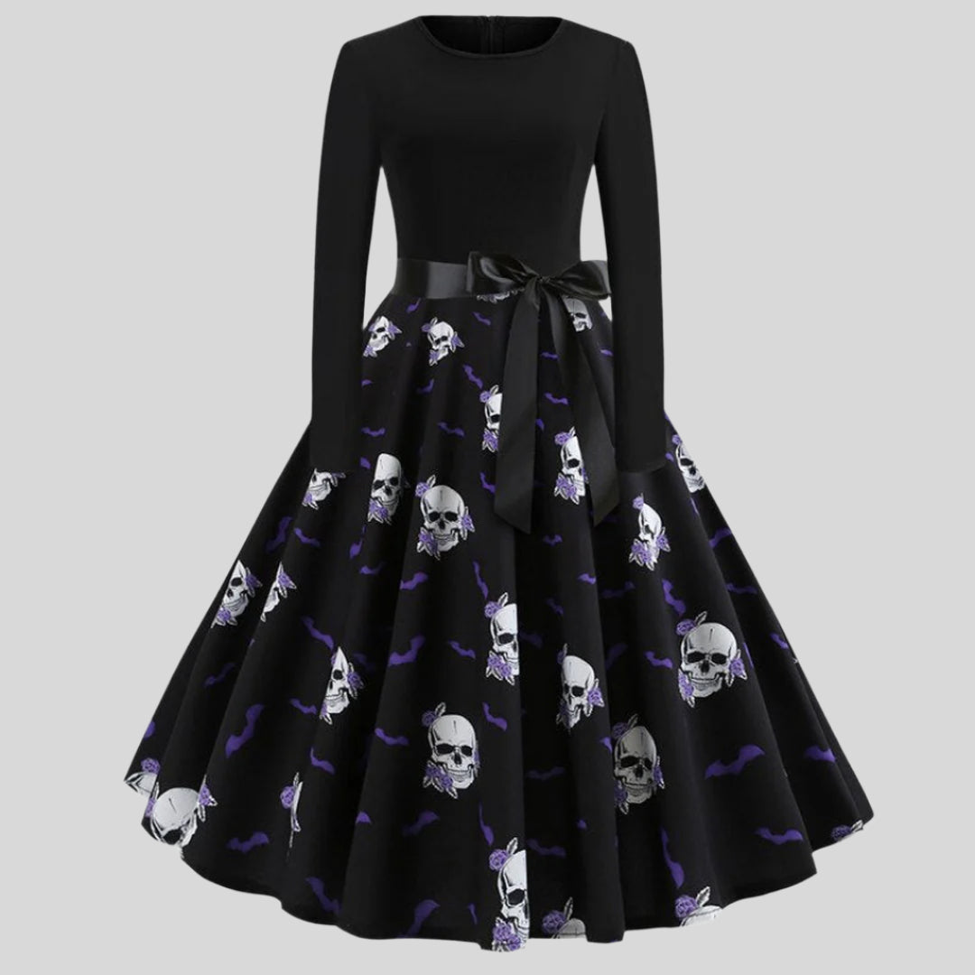 Gothic Karikatur Halloween Kleid mit langen Ärmeln | Mini