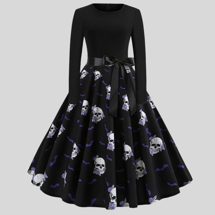 Gothic Karikatur Halloween Kleid mit langen Ärmeln | Mini