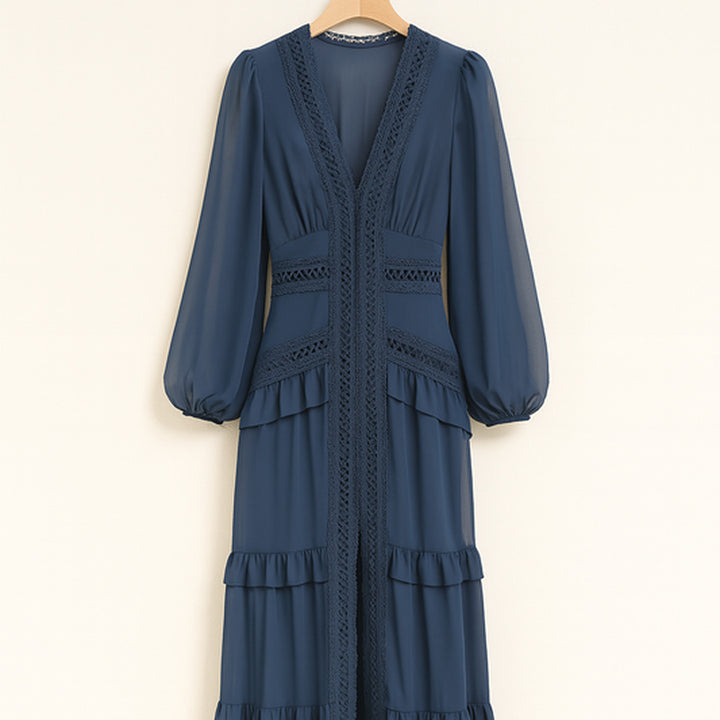 Elegantes Maxikleid mit Rüschen | V-Ausschnitt