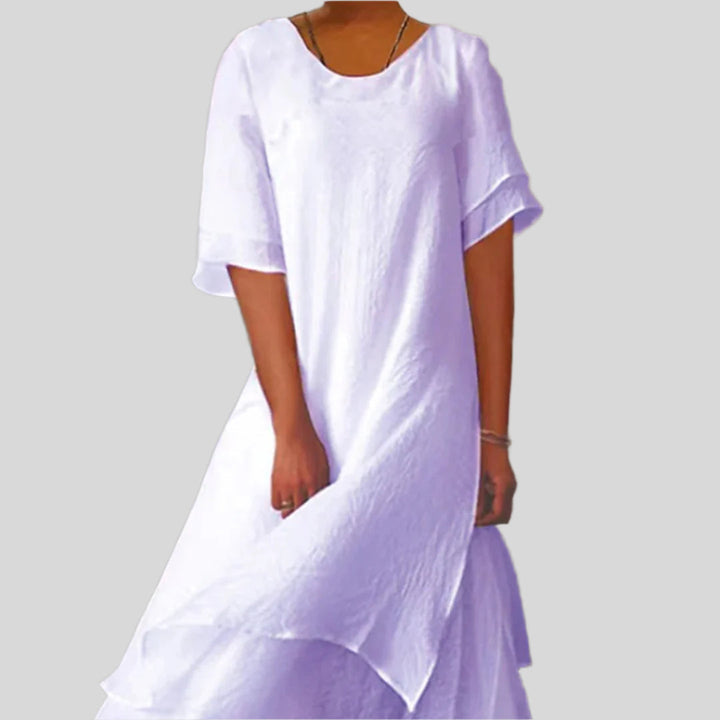 Cornelia | Damen Rundhals Ausschnitt Sommer Kleid | Kurze Ärmel