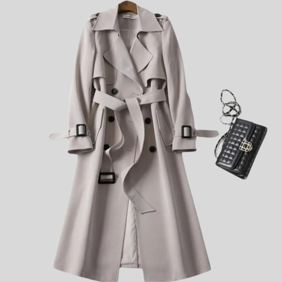Agathe | Damen Winter Langer Trenchcoat Mit Seitentaschen | Langen Ärmeln