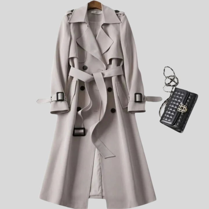 Agathe | Damen Winter Langer Trenchcoat Mit Seitentaschen | Langen Ärmeln