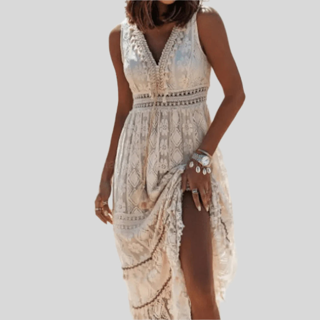 Ophelia | Damen Boho-Maxikleid | V-Ausschnitt