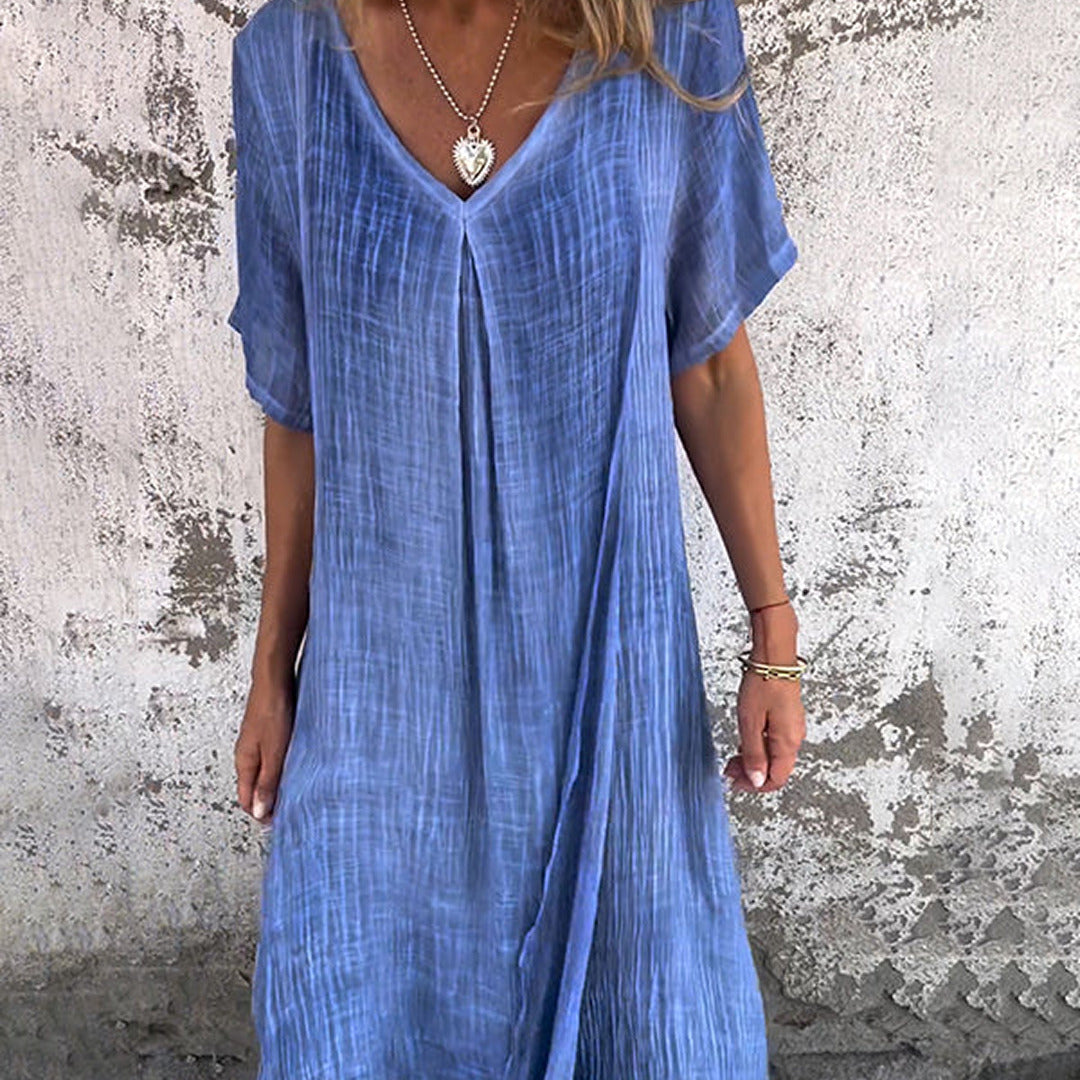 Lässiges Sommerkleid mit Kurzen Ärmeln | Midi