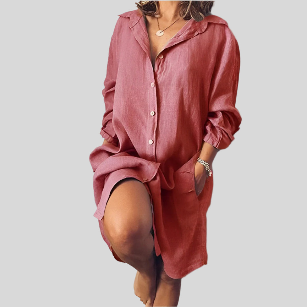 Constance | Damen Elegant Langarm Hemdkleid | Midi