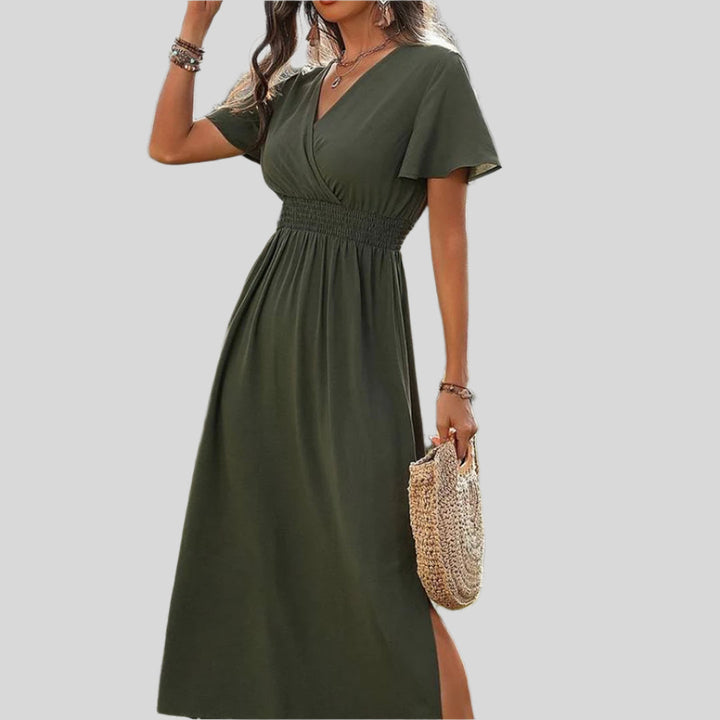 Holly | Damen Elegantes Langes Boho-Kleid | V-Ausschnitt