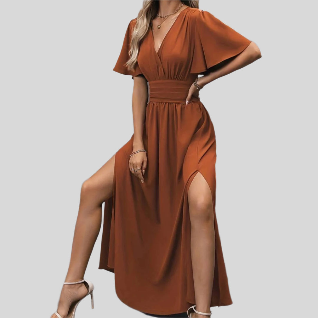 Hira | Damen Elegantes Maxikleid | V Ausschnitt