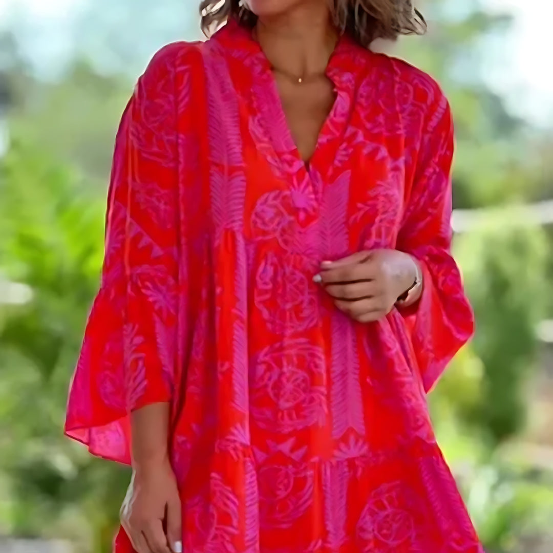 Regina | Damen Sommer Boho Kleid | V-Ausschnitt