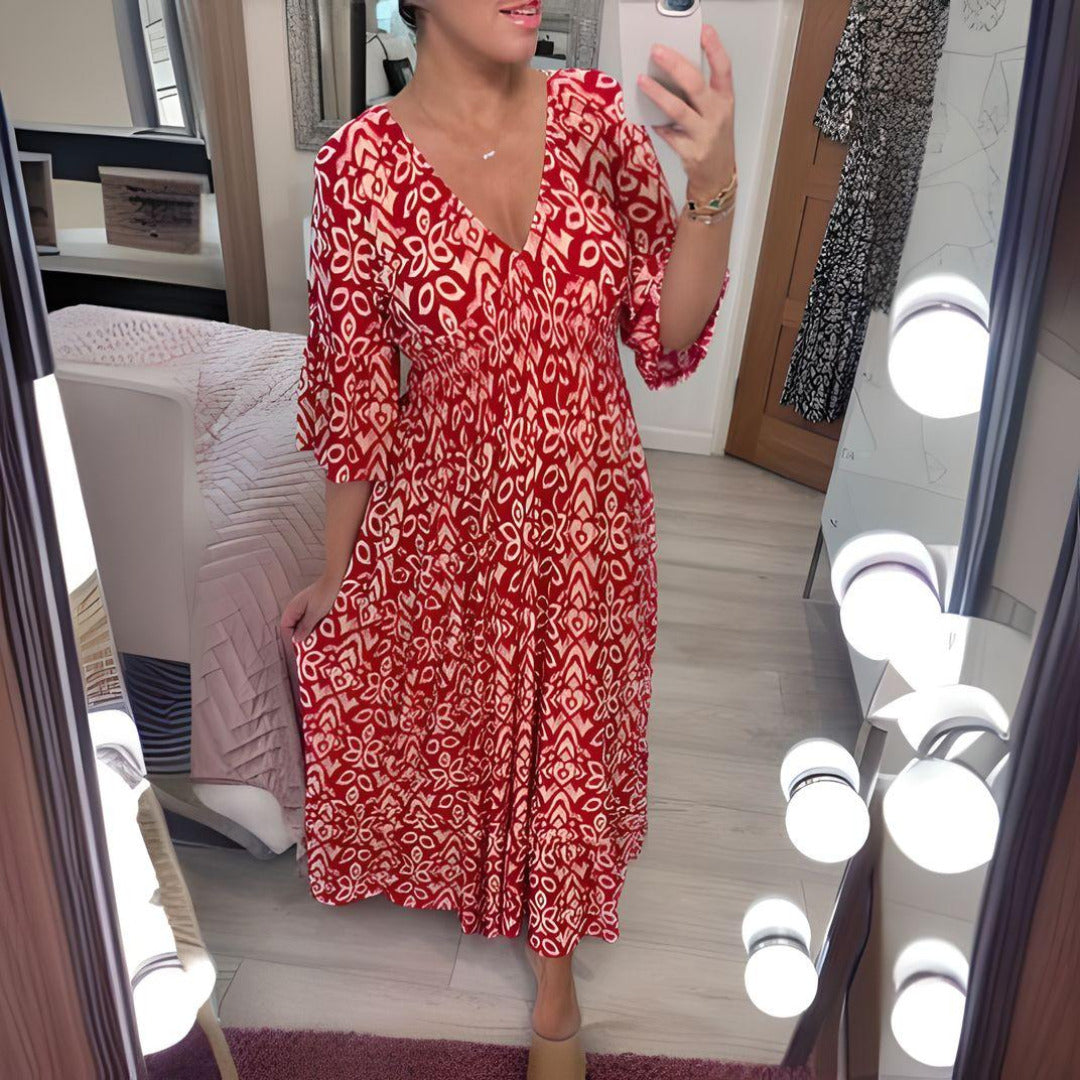 Lässiges Kleid mit V-Ausschnitt | Maxi