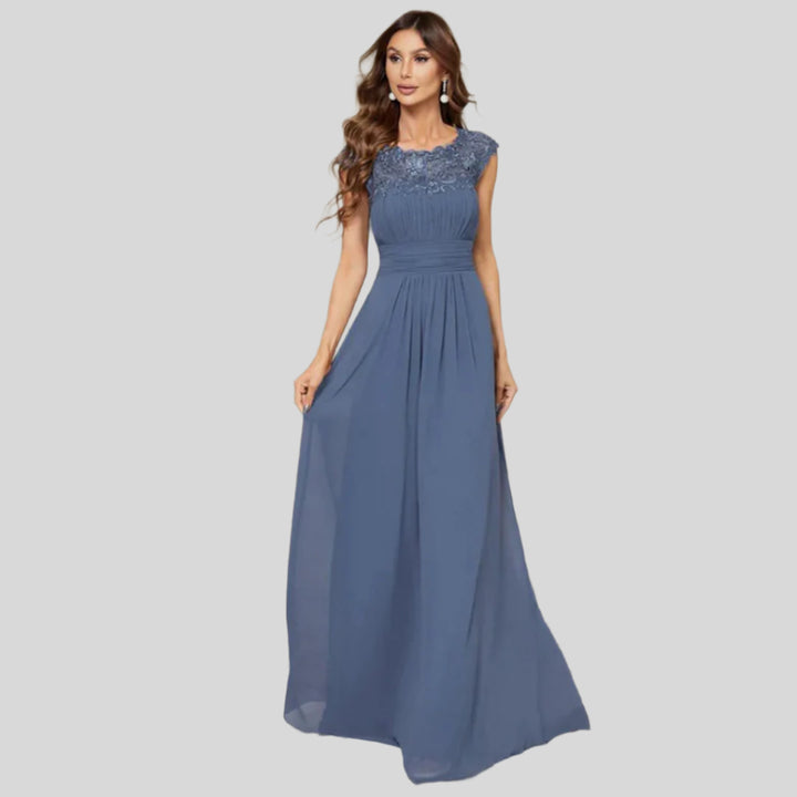 Damenkleid mit Plissierten Kappenärmeln | Maxi
