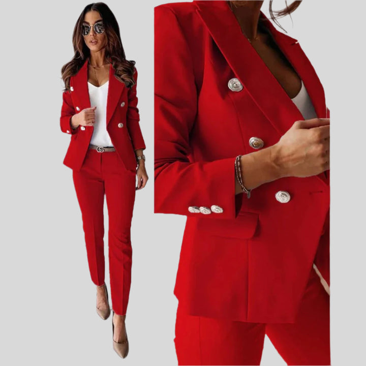 Auvira | Damen Elegantes Doppelreihiges Blazer Und Hosen Set | Bequem