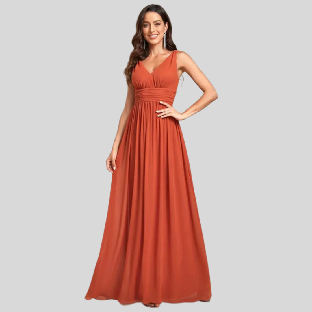 Plissee-Kleid mit V-Ausschnitt | Maxi