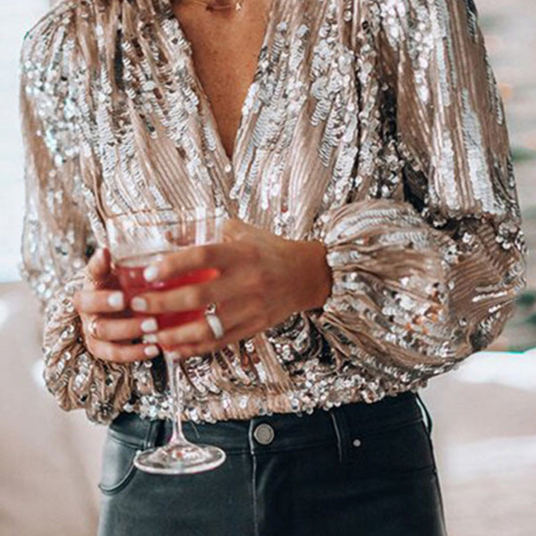 Sierra | Damen Glamour Bluse | V Ausschnitt