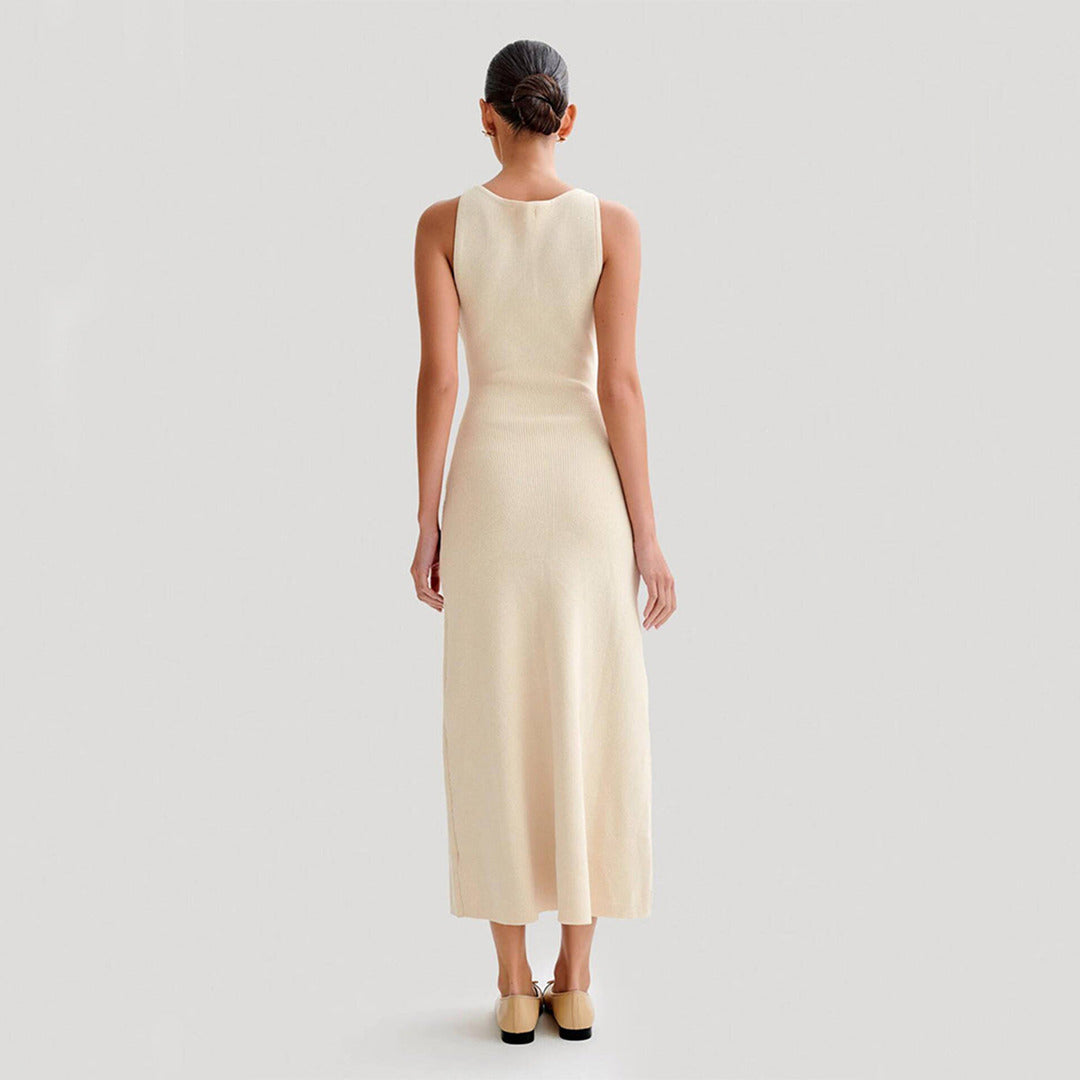 Ärmelloses Kleid mit Knopfleiste | Midi