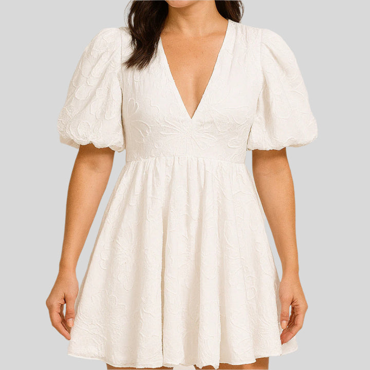 Elegantes Kleid mit Puffärmeln | V-Ausschnitt
