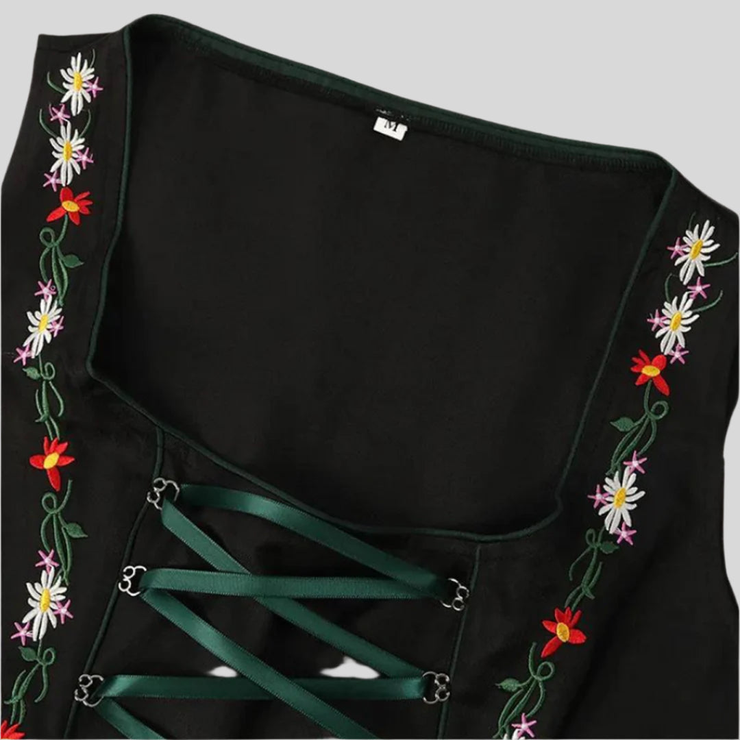 Kurzarmliges Oktoberfest-Dirndl-Midikleid | Grün