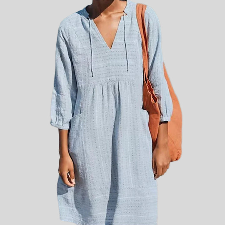 Lyra | Damen Lockeres Hemdkleid | V-Ausschnitt