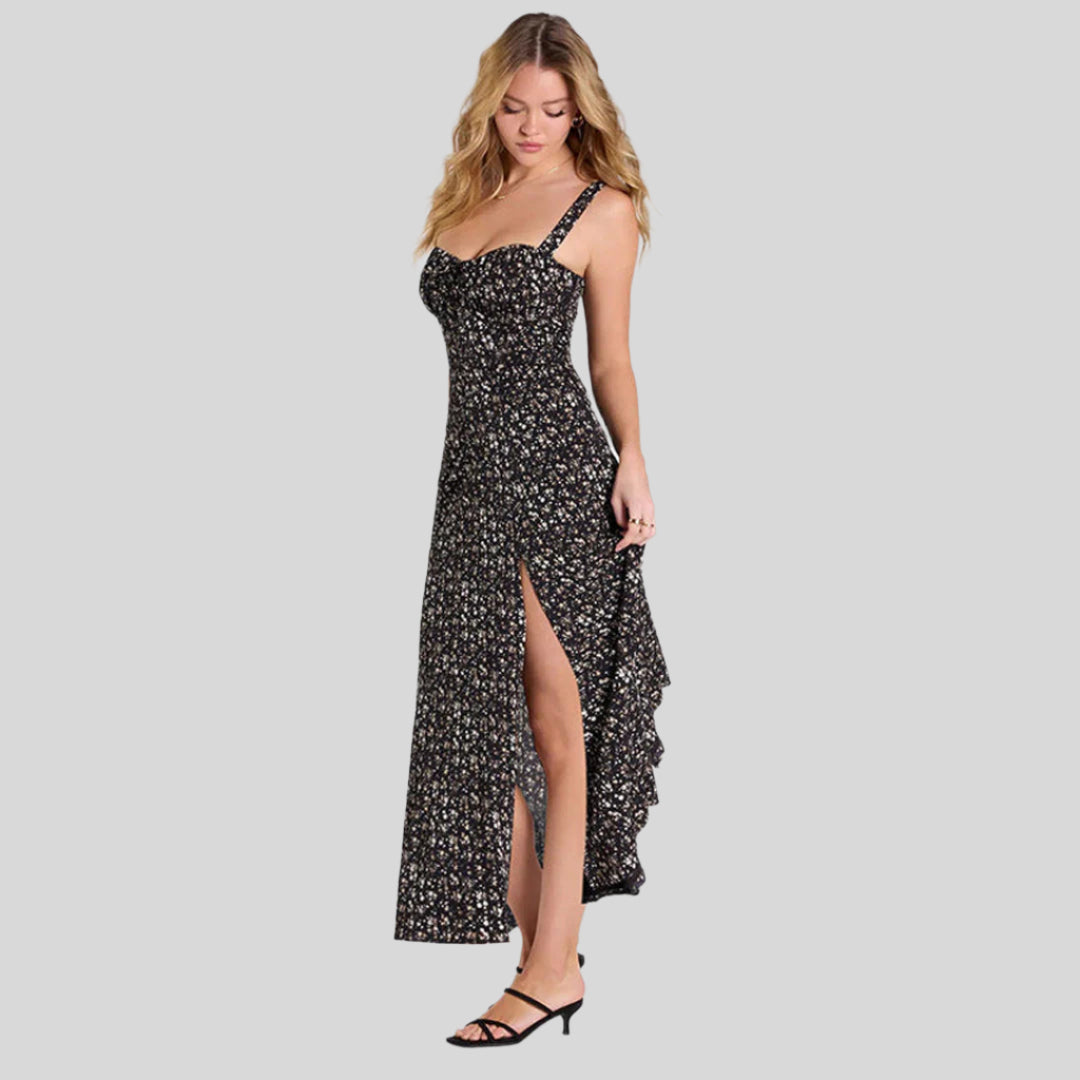 Langes Blumenkleid mit Trägern | Ärmellos