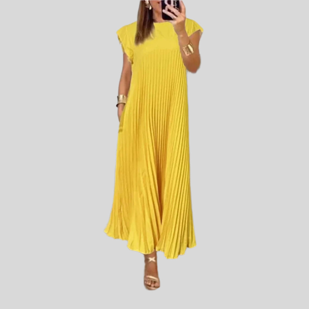 Claudia | Damen Elegant Plissee Kleid | Midi
