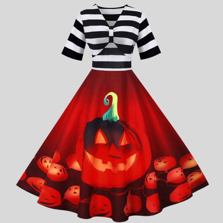 Halloween-Kleid mit Kürbis-Design | Midi