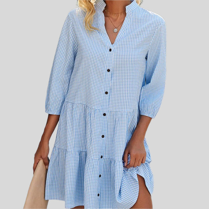 Kariertes Fließendes Kleid | Midi