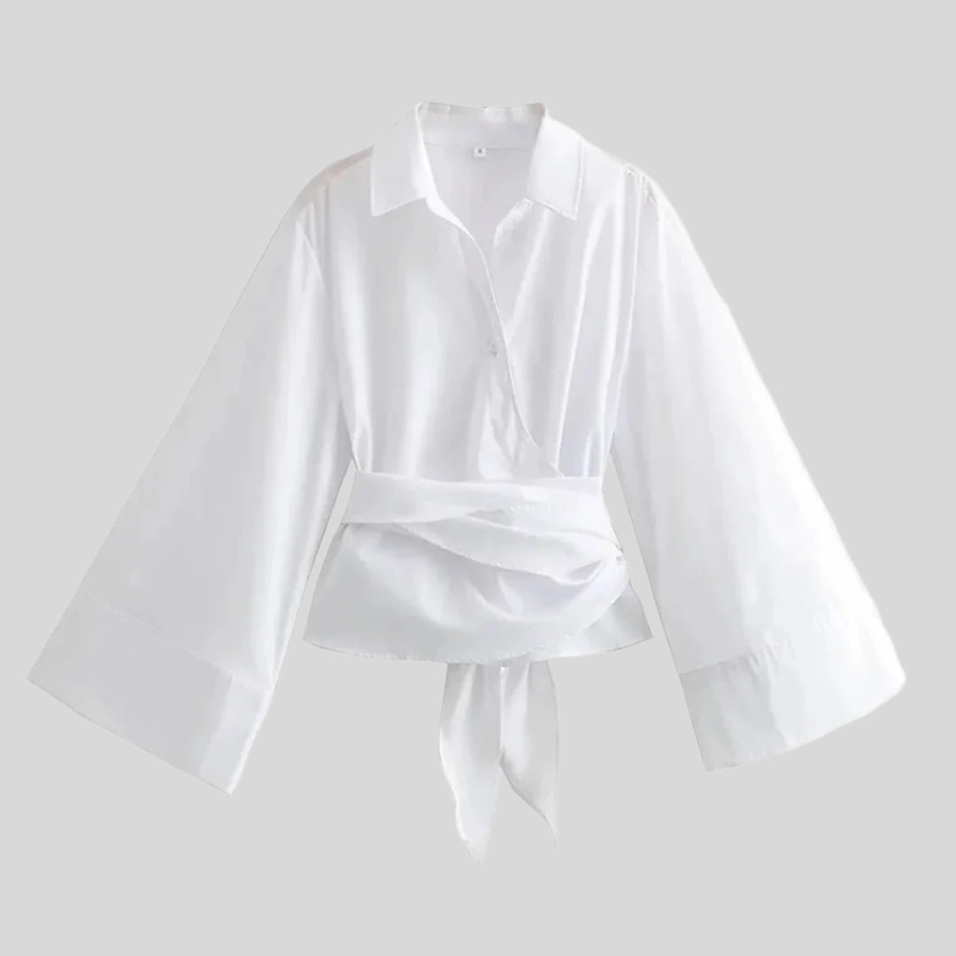 Kimono-Hemd mit Glockenärmeln und Knopfleiste | Breiter Schleifengürtel
