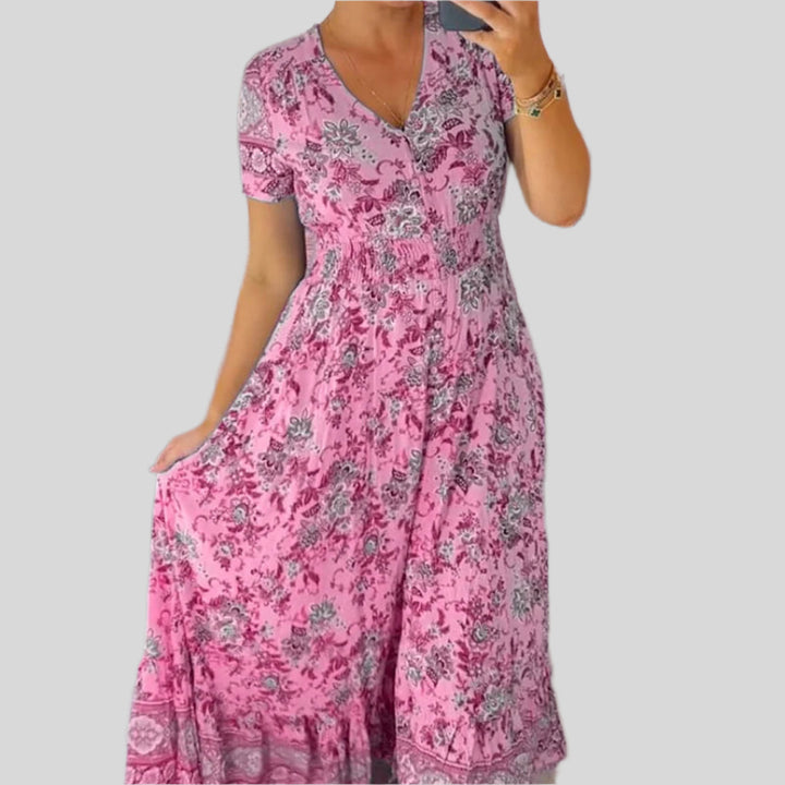 Ausgestelltes Ibiza-Kleid mit Blumenmuster | Maxi