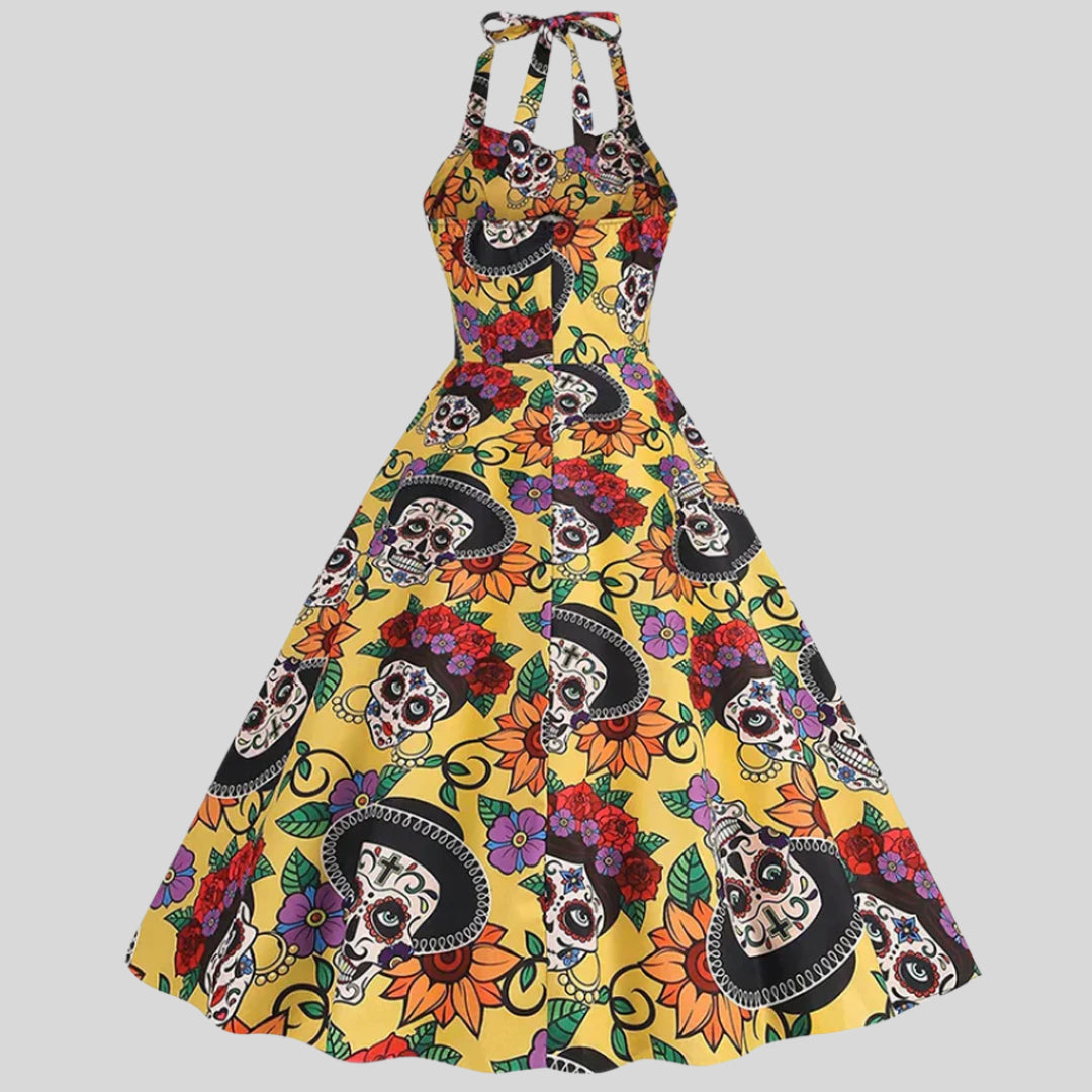 Halloween Totenkopf Bedrucktes Kostümkleid | Midi