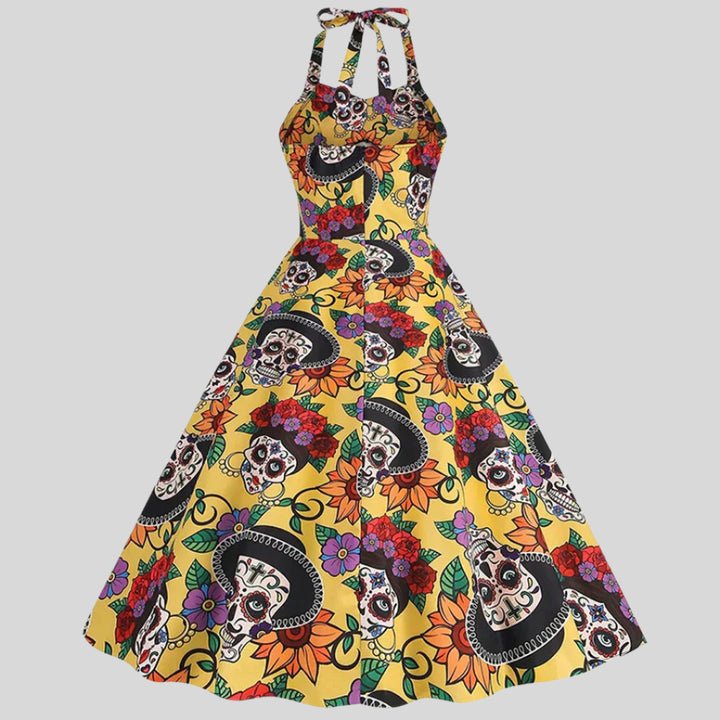 Halloween Totenkopf Bedrucktes Kostümkleid | Midi