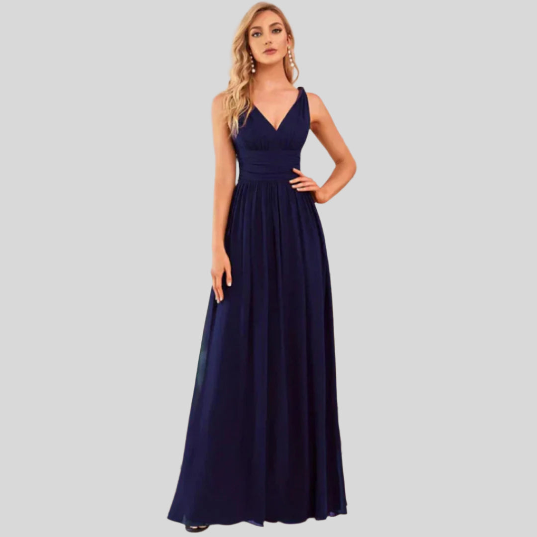 Plissee-Kleid mit V-Ausschnitt | Maxi