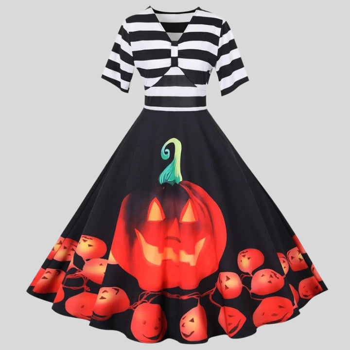 Halloween-Kleid mit Kürbis-Design | Midi