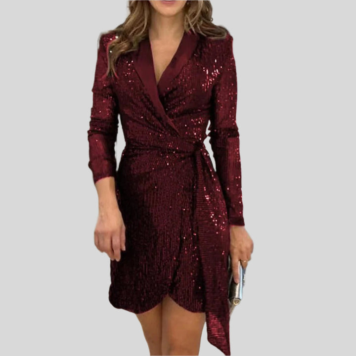 Kelsey | Damen Pailletten-Wickelkleid | Mini