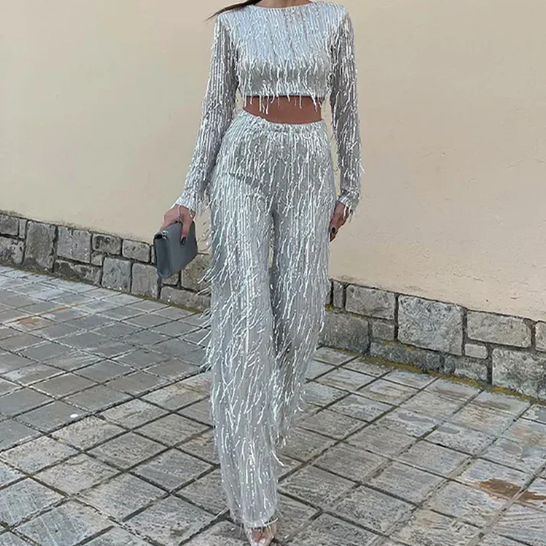 Bella | Damen Pailletten Top Und Hose | Elegant
