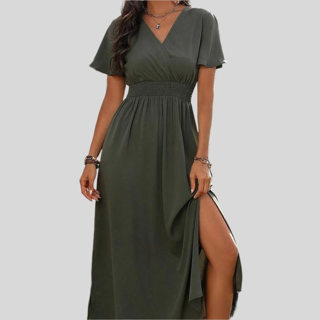 Holly | Damen Elegantes Langes Boho-Kleid | V-Ausschnitt