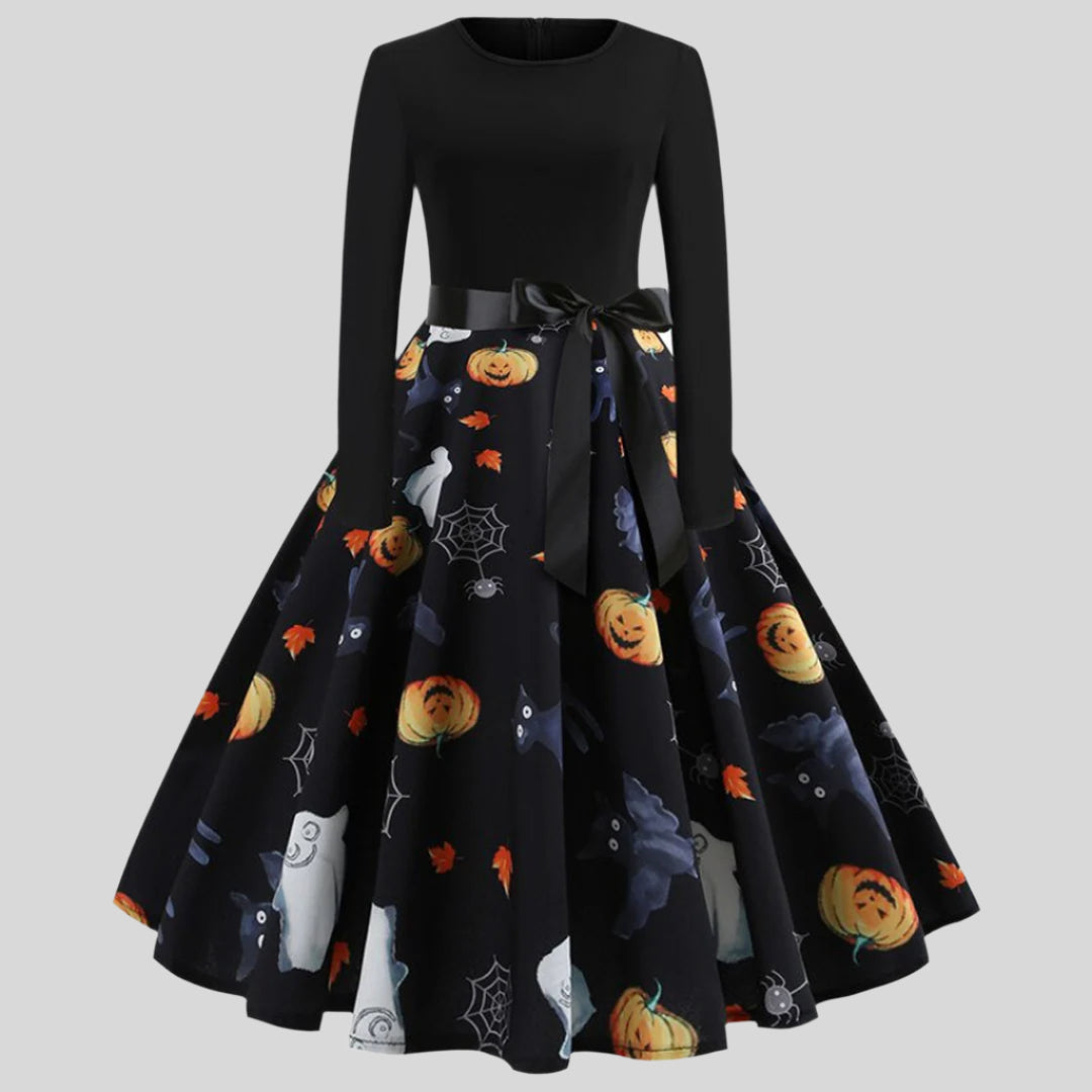 Gothic Karikatur Halloween Kleid mit langen Ärmeln | Mini