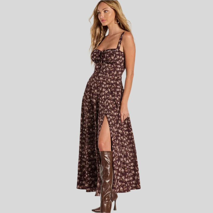Langes Blumenkleid mit Trägern | Ärmellos