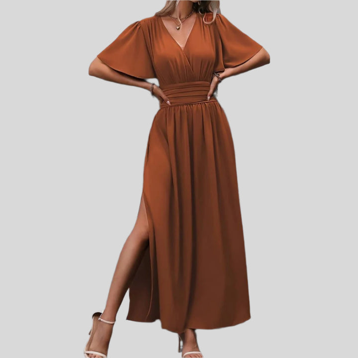 Hira | Damen Elegantes Maxikleid | V Ausschnitt