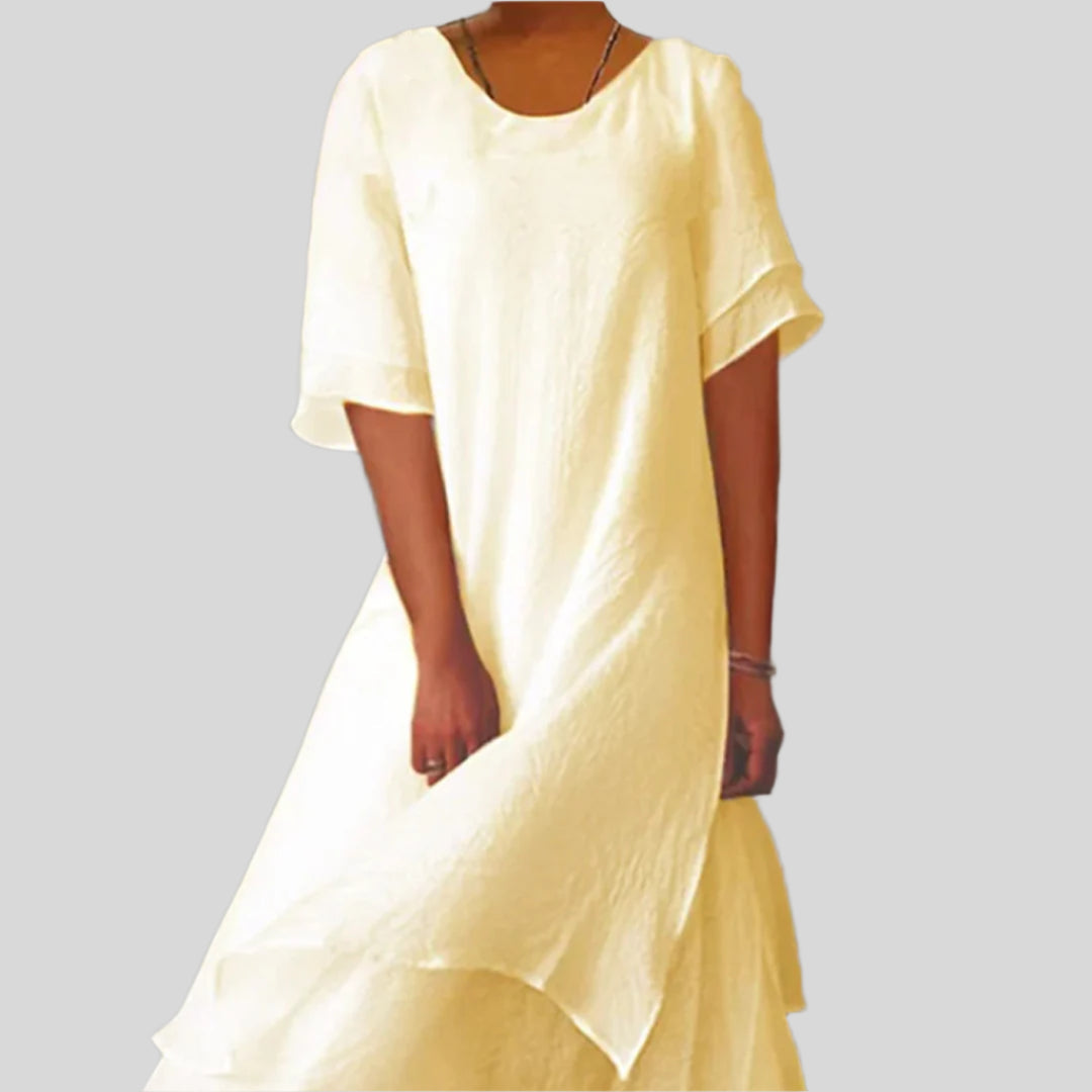 Cornelia | Damen Rundhals Ausschnitt Sommer Kleid | Kurze Ärmel