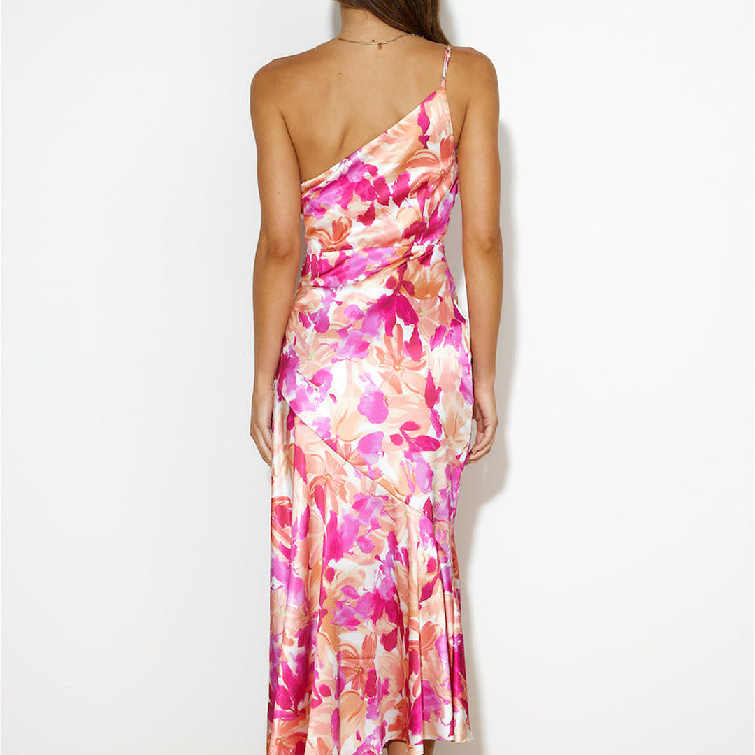 Elegantes Asymmetrisches Kleid mit Blumenmuster | Midi