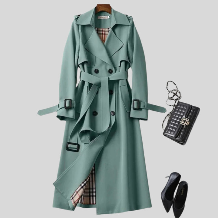 Agathe | Damen Winter Langer Trenchcoat Mit Seitentaschen | Langen Ärmeln