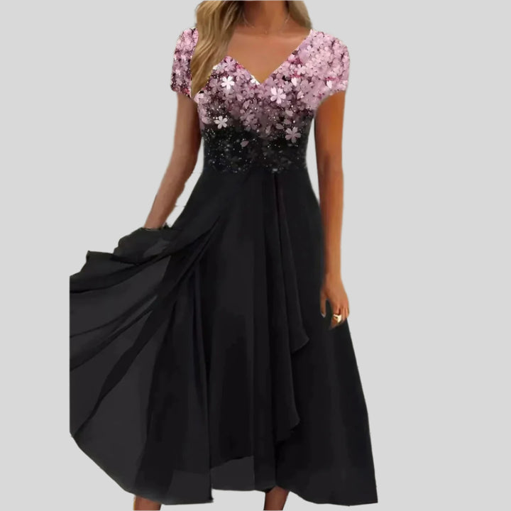 Onyxia | Damen Modernes Blumenkleid | Midi