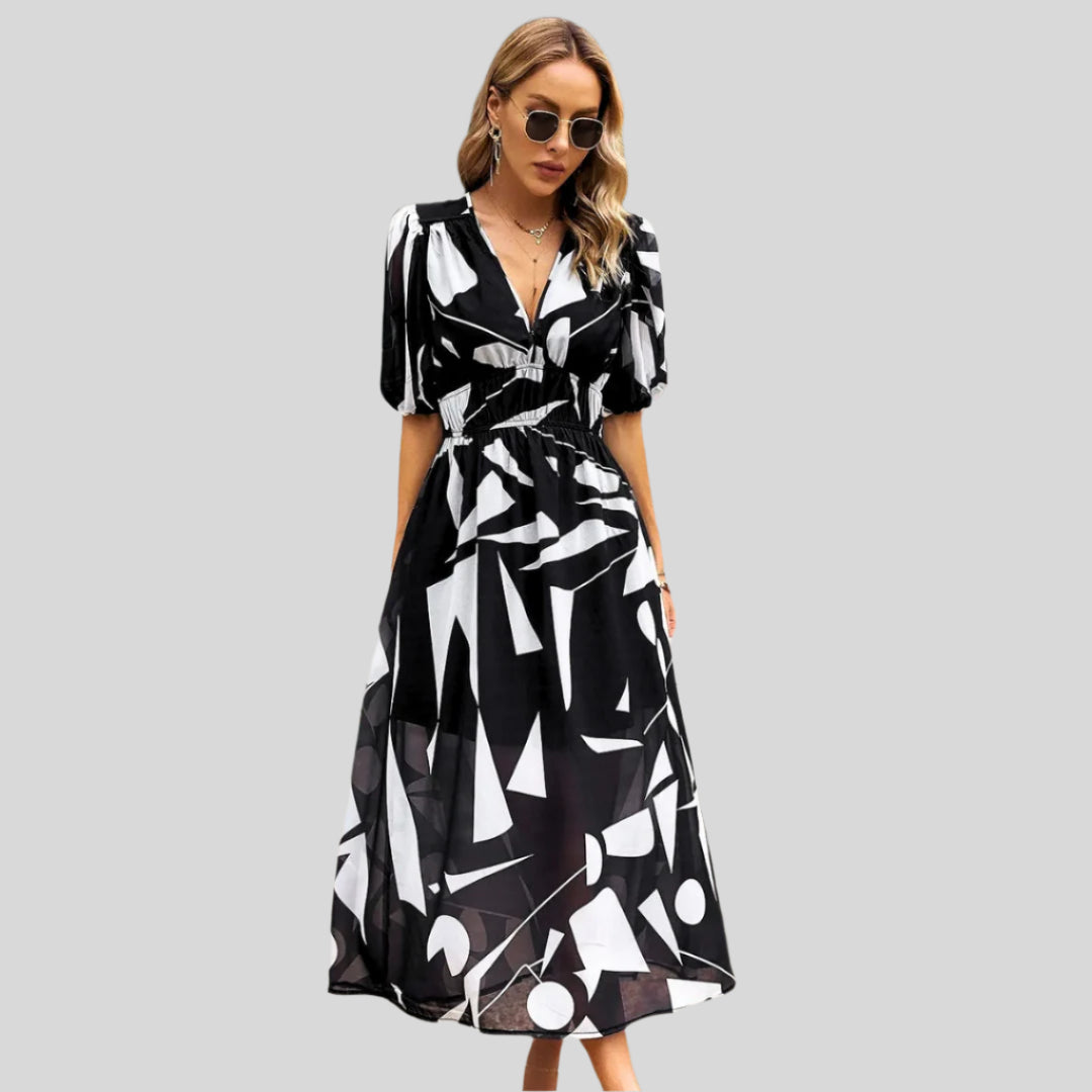Kiara | Damen Zeitloses Midi-Kleid mit Puffärmeln | Sommer