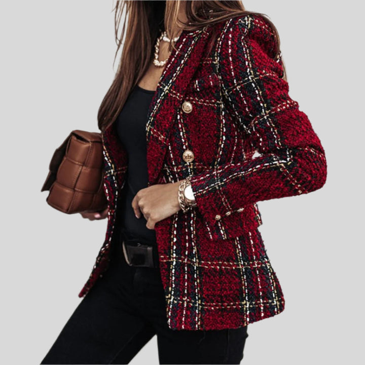 Damen Langärmliger Karierter Blazer | Geknöpft