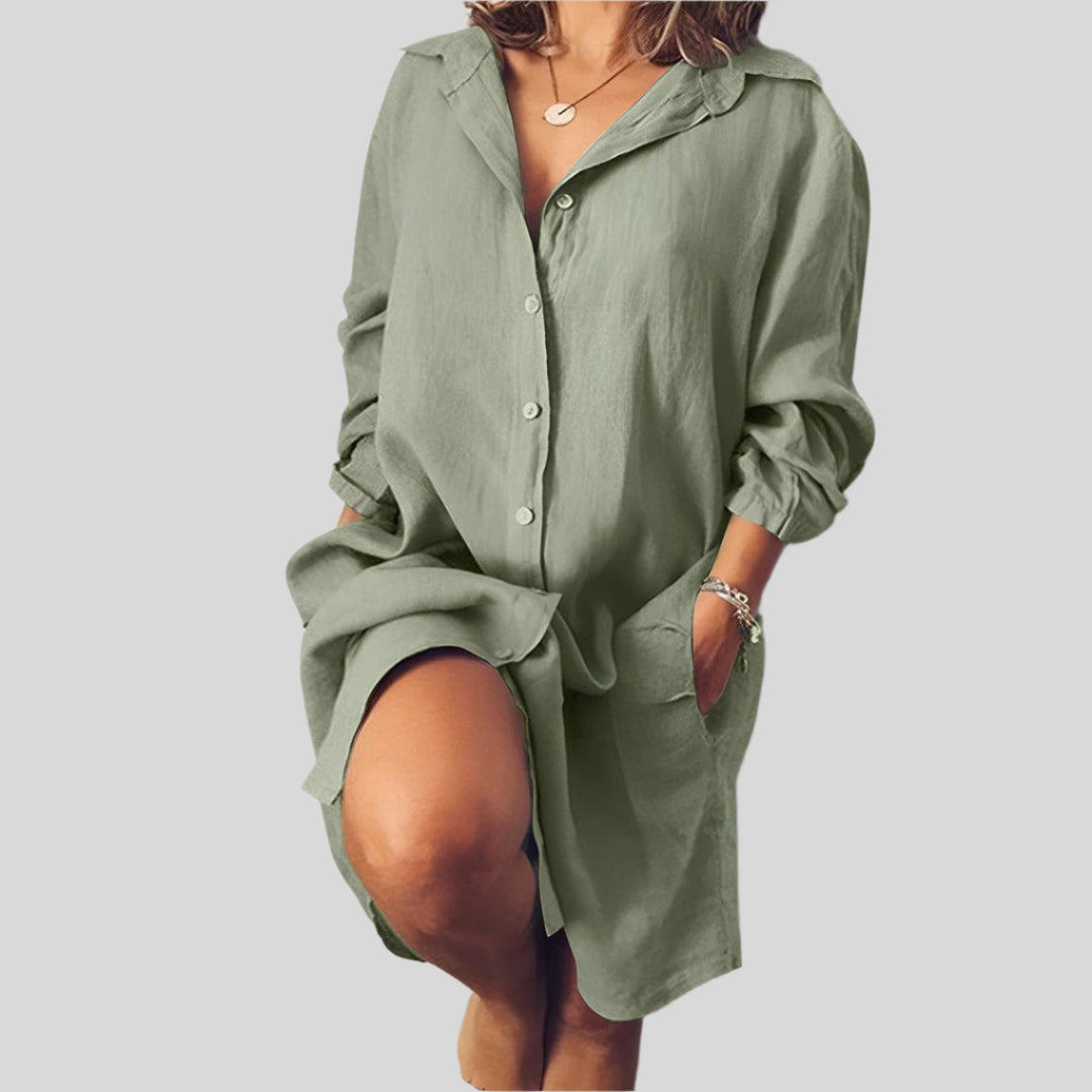Constance | Damen Elegant Langarm Hemdkleid | Midi