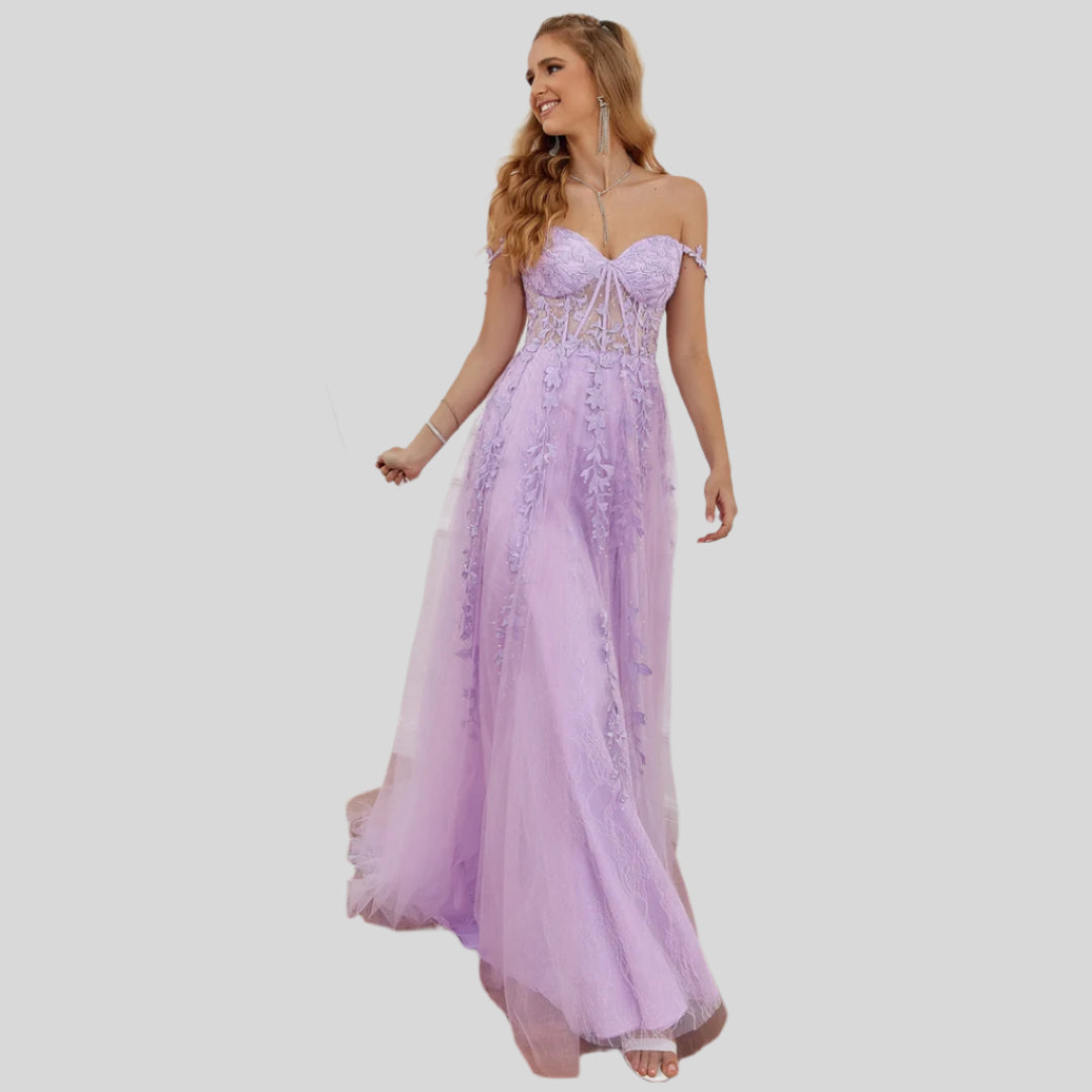 Odelis | Damen Stilvolles Schulterfreies Kleid | Maxi