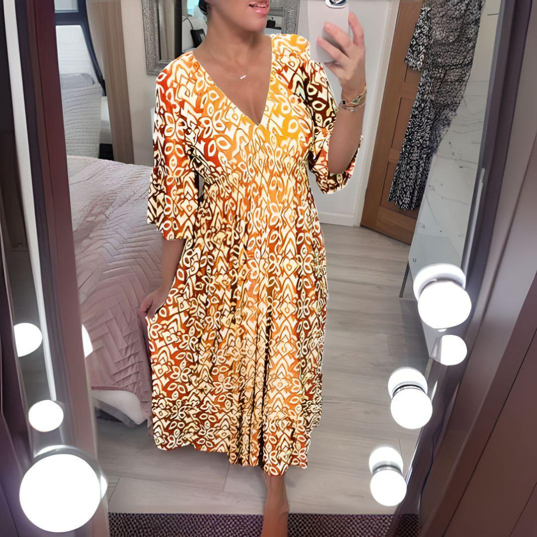 Lässiges Kleid mit V-Ausschnitt | Maxi