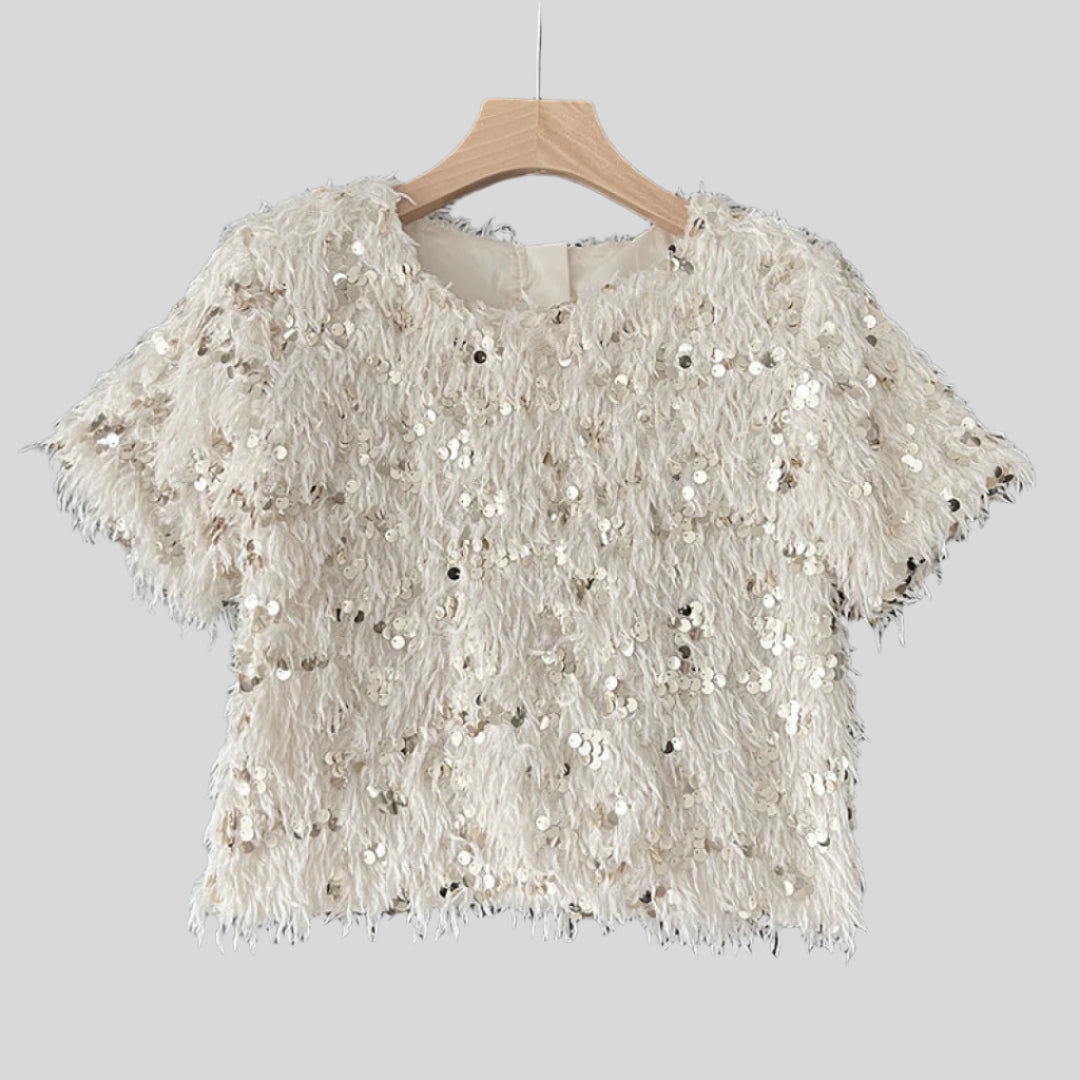 Bridget | Damen Luxuriöse Pailletten T Shirt | Stilvolle